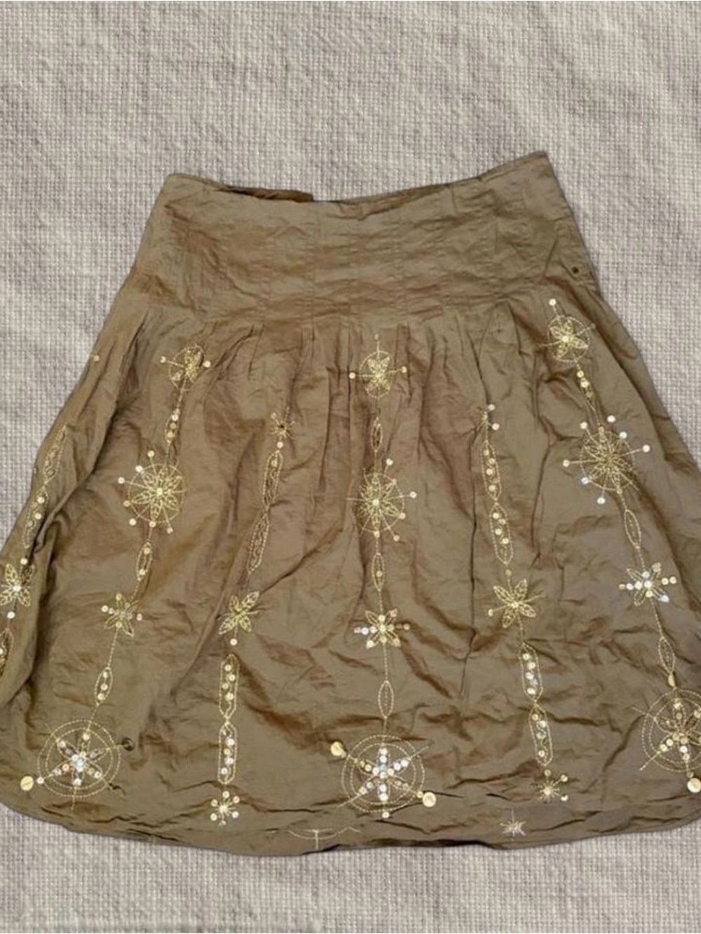 JH Collectibles Olive A-Line Skirt with Gold Embroidery